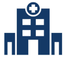 Blue hospital with white cross on the top